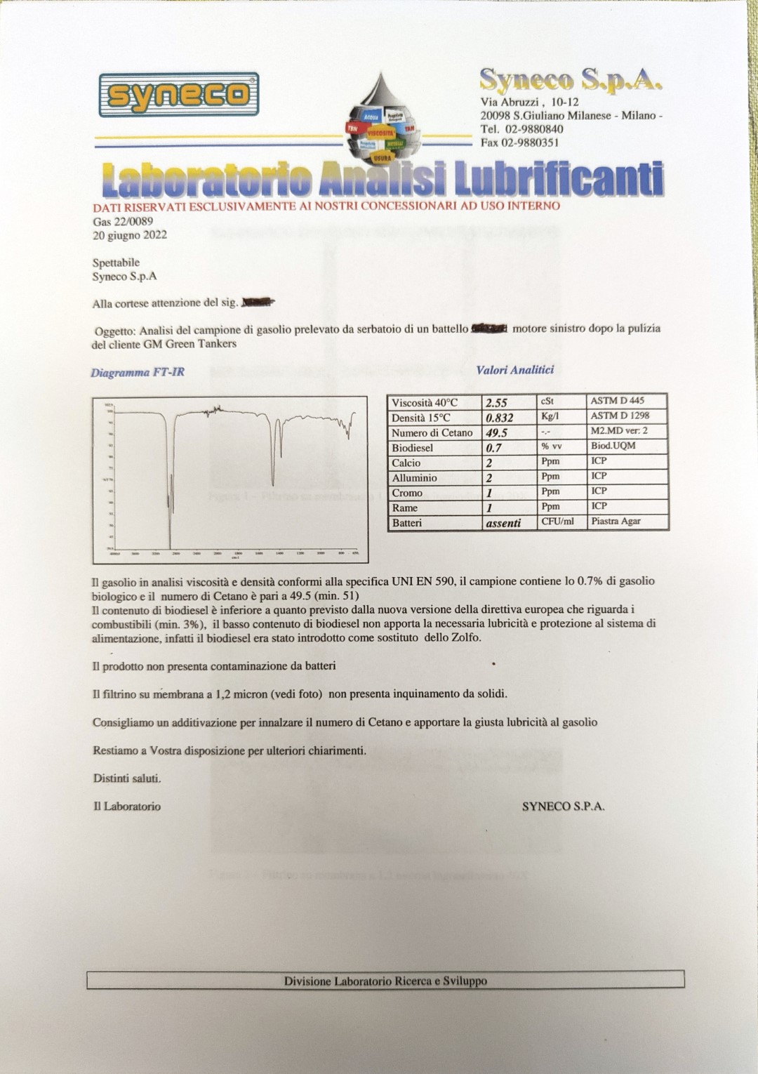 Report di analisi di laboratorio